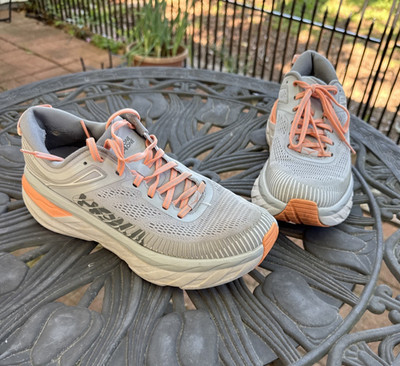 Hoka One One Bondi 7 Womens 8.5 Gray Peach Running Shoes Walking Athletic