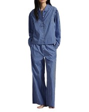 Polo Ralph Lauren Women's Long Sleeve Shirting Stripes Pajama Set, Chambray/Navy