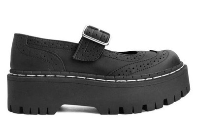 T.U.K. A9887  TUK Double Decker Mary Jane Black Brogue Vegan TUKskin