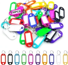 50 PCS Plastic Key Tags Metal Ring Luggage Card Name Label Keychain Split Rings