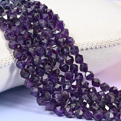 Purple Amethyst Diamond Star Cut Beads 6mm 8mm 10mm 15.5 Inch Strand