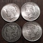 4 Silver Dollars. Morgan And Peace. Lot 5H