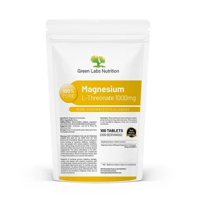 GREEN LABS NUTRITION Magnesio L-Treonato 1000 mg Compresse – Supporto Cerebrale, Focus & Memoria