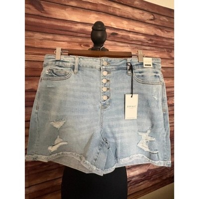 Judy Blue XL Button Fly High Rise Distressed Shorts Light Wash Stretch Denim NWT