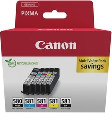 Canon PGI-580 CLI-581 Ink Cartridges Pack of 5 Black Cyan Magenta Yellow Genuine
