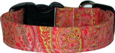 Vibrant Coral Pink Paisley Handmade Dog Collar