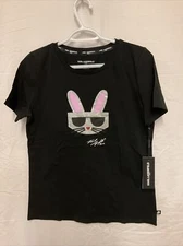 Karl Lagerfeld Paris Women's Lunar New Year Sequin Bunny Black Tee Shirt - NWT