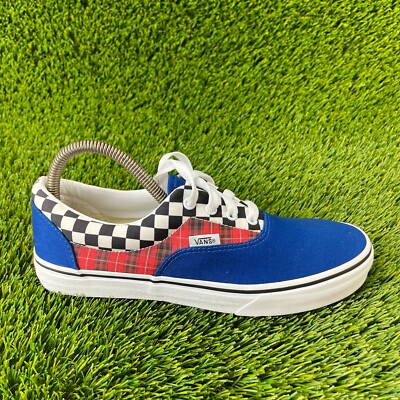 Vans Era Plaid Checkboard Boys Size 7Y Blue White Athletic Skate Shoes Sneakers