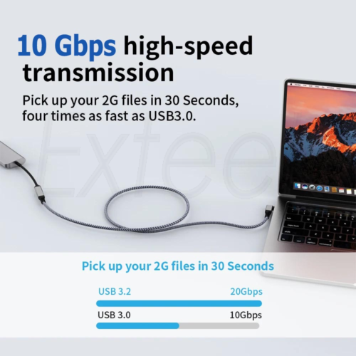 Angle USB Type C 3.1 Extension Cable 10Gbps Data Cord PD 100W 4K Male to Female - Picture 4 of 8