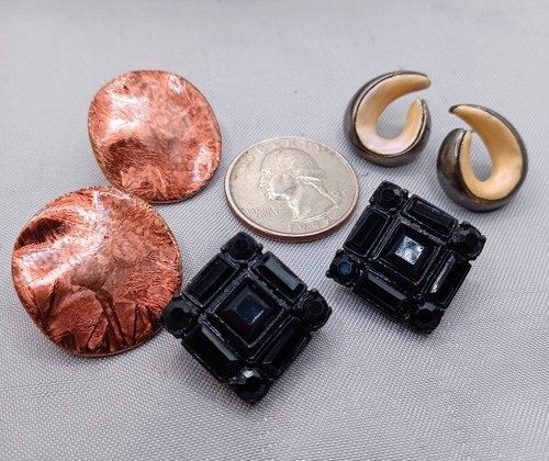 Chico's Earrings Lot of 3 Pair Copper, Black Rhinestone, Silver & Cream Enamel - Picture 2 of 4