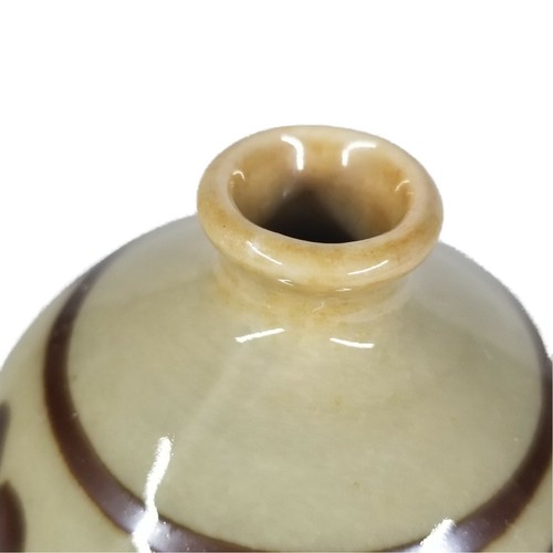 Vintage BALL VASE small neck mouth ART POTTERY Brown FLowers Floral Design 3.5" - Picture 5 of 8