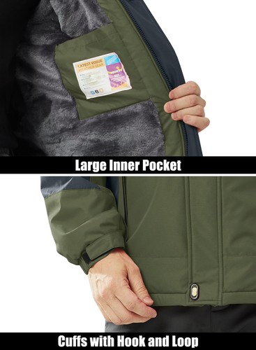 Men's Winter Coats Water Resistant Ski Snow Jacket Warm Fleece Parka Hoodie Coat - Picture 6 of 41