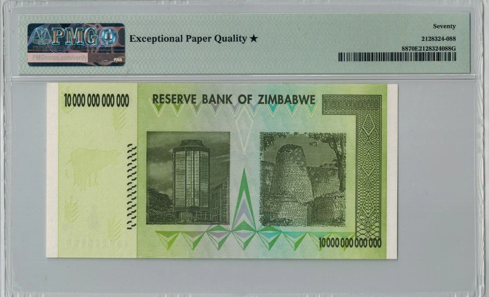 Zimbabwe - 10 Trillion Dollars 2008 - P88 PMG70 EPG GEM RARE - Image 2 of 2