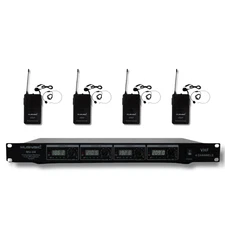4-Channel Professional VHF Lapel / Lavalier & Headset Wireless Microphone System