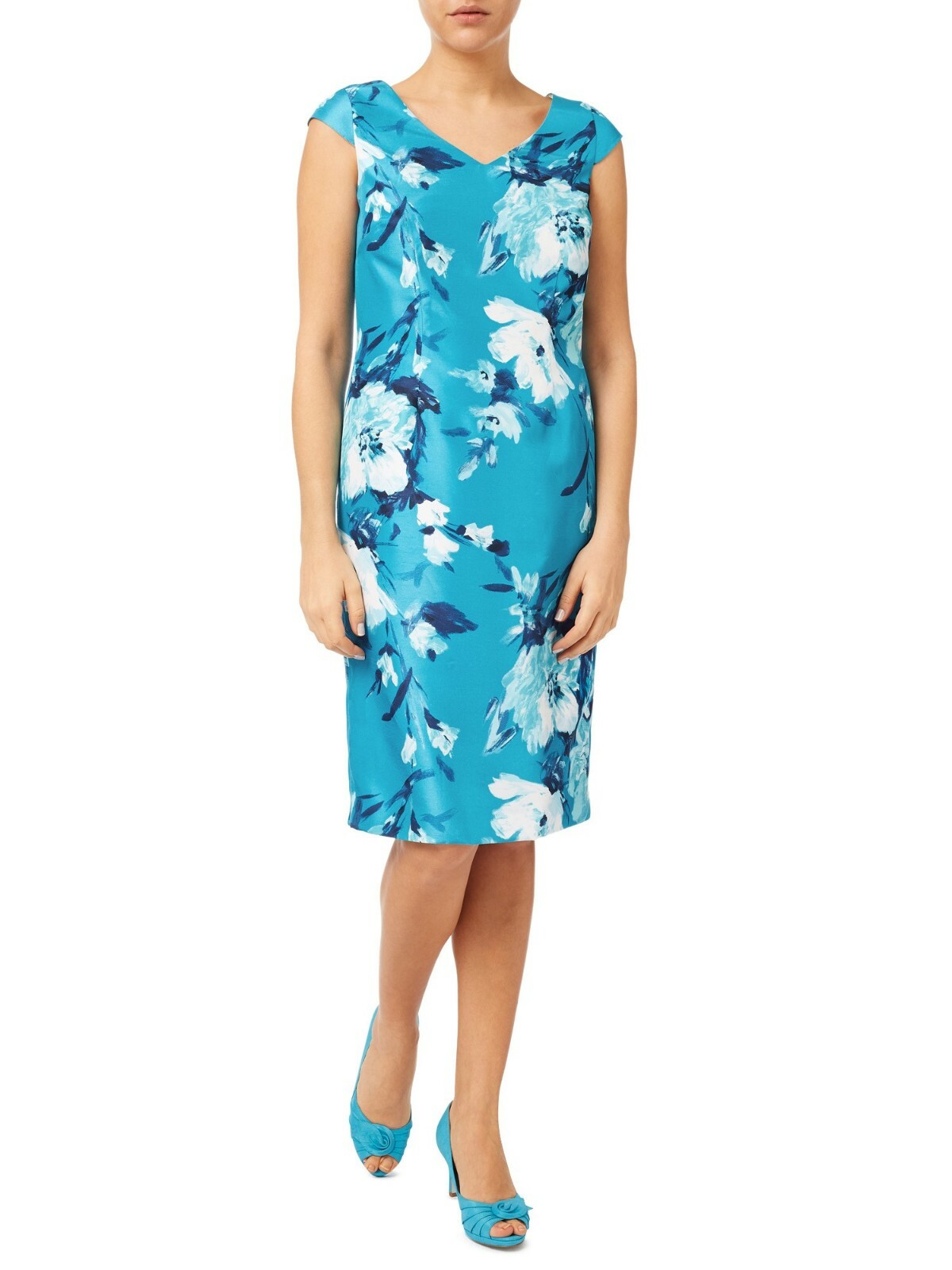 New Jacques Vert dress 16 20 Shantung Floral Turquoise Wedding shift RRP £149 image 2