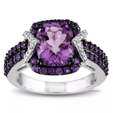 Transparent Cushion Amethyst With Purple  White Tanzanite Beautiful Women Ring