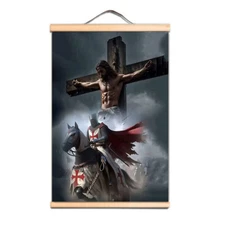 Templar Knight Tapestry Crusader Jesus Cross Flags Print Art Scroll Painting