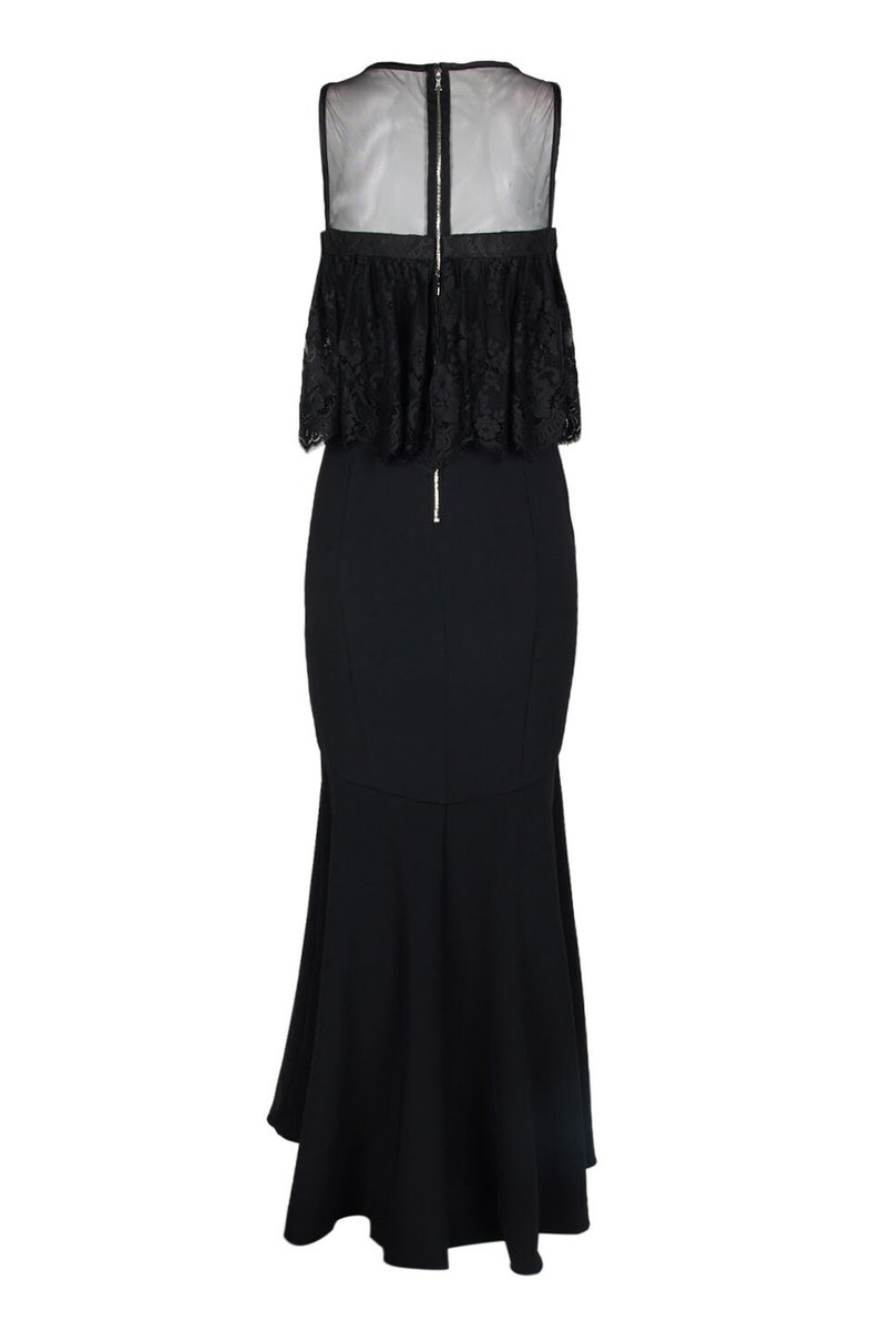 Robe De Soirée Theia Noire En Dentelle Et Crêpe - Taille 12 - Style Haute/basse - Sans Manches - Neuf Avec étiquettes