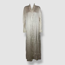 Christine Women's White Silk Lace Cuff Open-Front Long Sleeve Bijoux Robe Size S