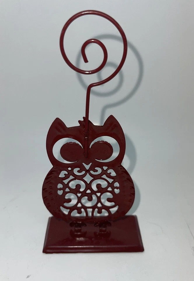 Portatarjetas de búho de metal rojo vintage ojos de estrás amarillos geniales 6,5" Foto 2 de 4