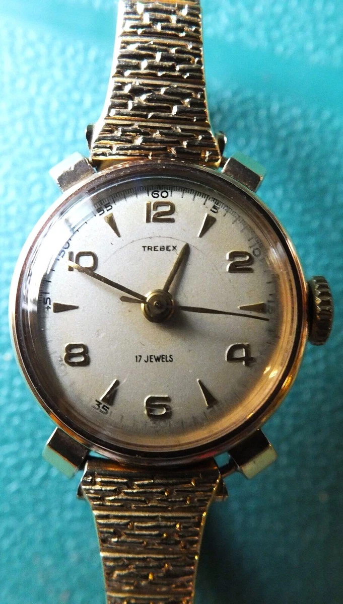 VINTAGE 375 9ct GOLD TREBEX LADIES WATCH. 17 JEWEL. WORKING