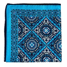Light Aqua Blue Geometric Pocket Square Handmade