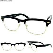 Men's Classic Vintage Retro Style Clear Lens EYE GLASSES Square Black Gold Frame