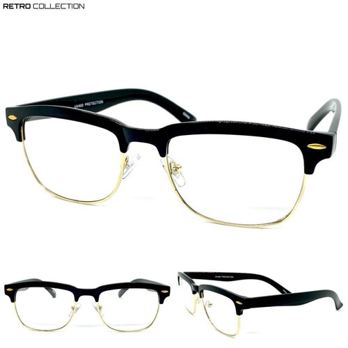 Men's Classic Vintage Retro Style Clear Lens EYE GLASSES Square Black Gold Frame - Afbeelding 1 van 8