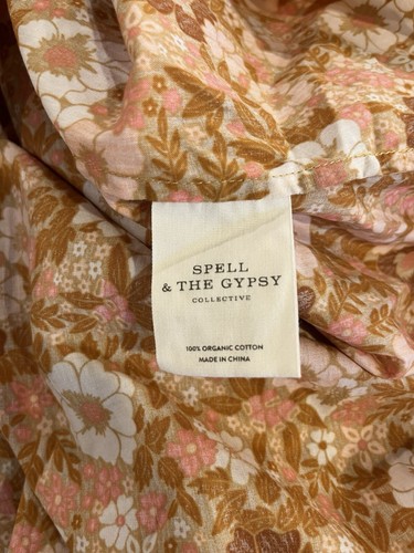 SPELL & THE GYPSY TOP WOMENS MEDIUM ORANGE YELLOW FLORAL TIE FRONT PEASANT - Picture 5 of 7