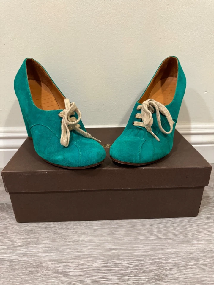 Zapatos de tacón de gamuza verde raros para mujer CHIE MIHARA UE 36.5 US 6.5 hechos en España Foto 3 de 4