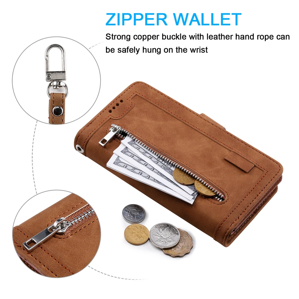 Zipper Leather Wallet Case For Samsung Galaxy S24 Plus S23 Ultra S22 S21 S20 - Image 2 of 4