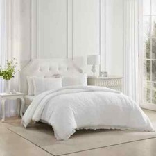 Laura Ashley 3pc Full/Queen Eyelet Ruffle Comforter Bedding Set White NEW
