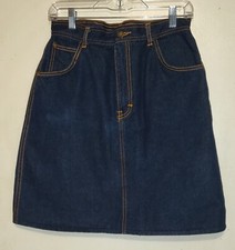 Vintage Gitano Blue Denim Jean Skirt SIZE 13/14 Dark Wash Orange Threads Knee