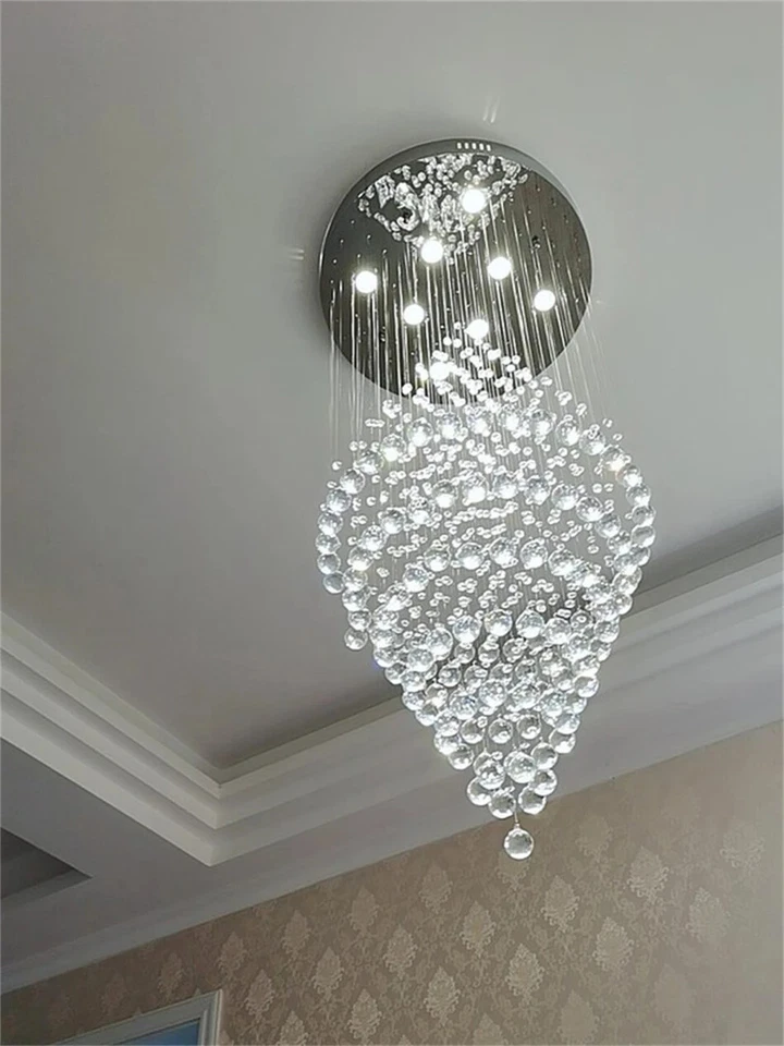 LED Crystal Chandelier Lamp Villa Staircase Light Raindrop Round Lighting Circle - Image 3 of 4