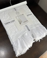 HOTEL NEW  MATELASSE COTTON FABRIC SHOWER CURTAIN RUFFLE White 72  GORGEOUS 