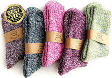 5 Pairs Ladies Thermal Winter Socks Thick Wool Knitted Warm Comfy Crew Vintage