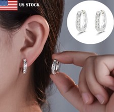 1 Pair 925 Sterling Silver Square Cz Huggie Hoop Earrings 12mm Women Men Gift US