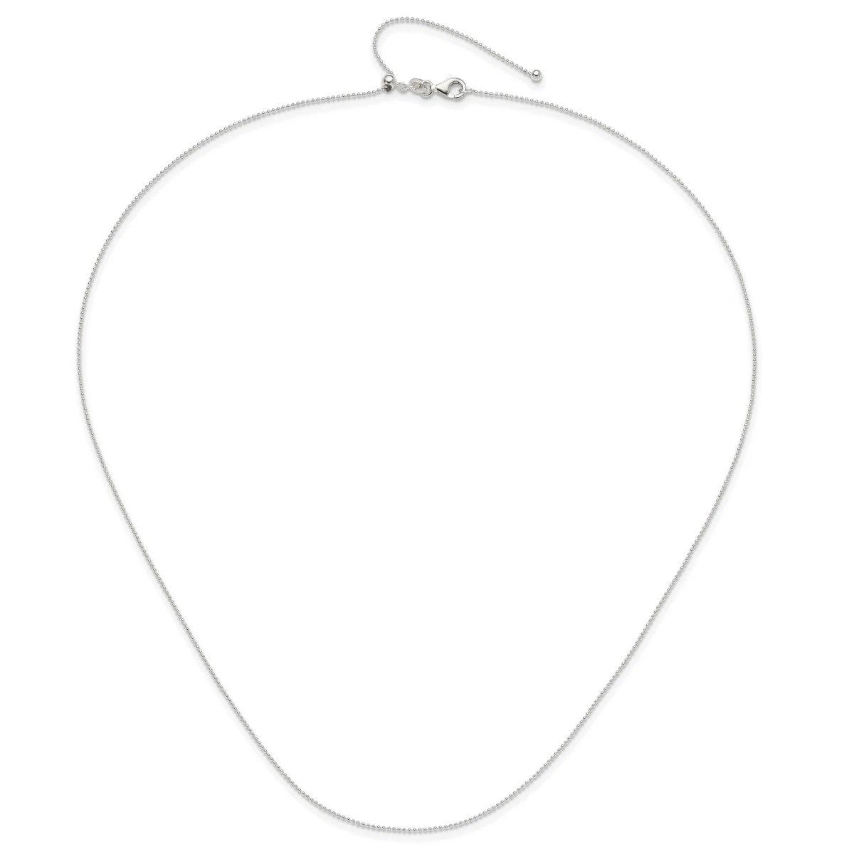 Sterling Silver 1.2mm Polished Beaded Adjustable Chain Necklace 20
