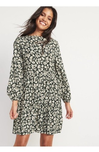 Old Navy Size Small Dress Dark Green Floral Print Long Sleeve Swing  500056508890 | eBay