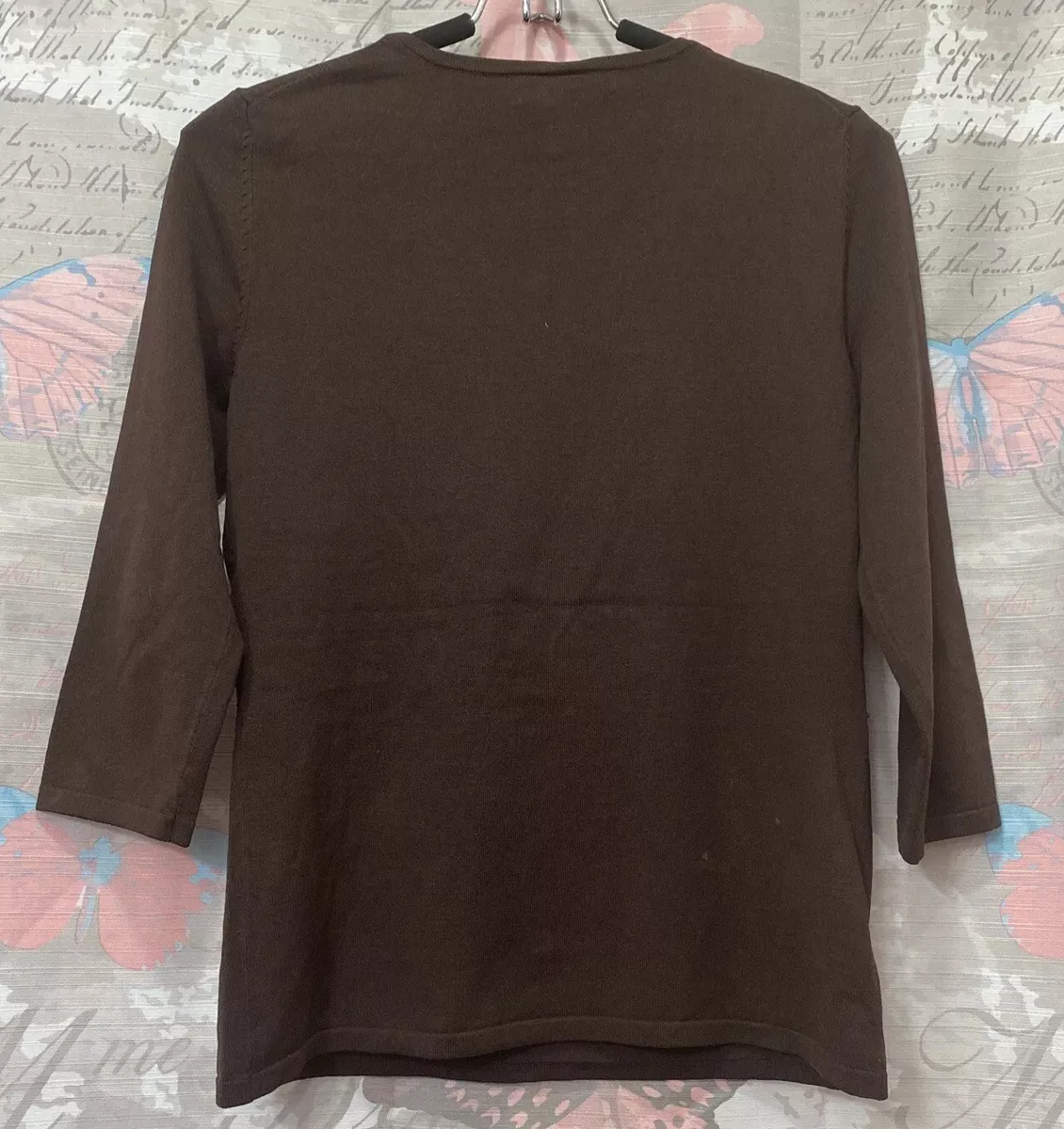 CABLE & GAUGE Stretch Knit Shirt Top Size Small-Color Brown