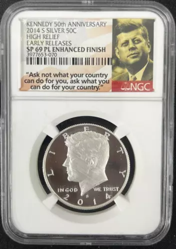 2014 S 50c Silver Kennedy Half Dollar-NGC SP 69 Enhanced Finish High Relief Coin