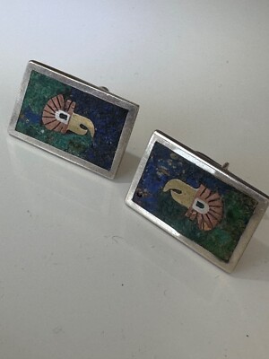 Mixed Metal & Stone PARROT Cufflinks from Mexico mcm