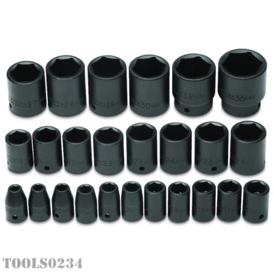 J74206 1/2'' Drive 25 Piece Metric Impact Socket Set 6-Point Proto