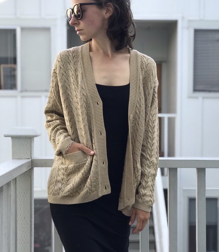 Vintage DKNY Knit Cardigan Metallic Gold Fabric Butto… - Gem Vintage DKNY Knit Cardigan Metallic Gold Fabric Butto… - Gem