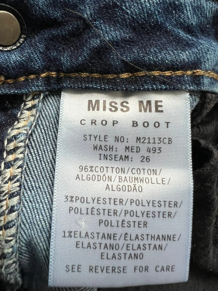 Pantalones de mezclilla Miss Me Girls talla 26 26x26 azul elástico bordado adorno Foto 2 de 4