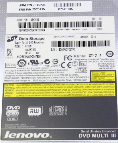 Lenovo T420 T430 T520 T530 W520 W530 Optical Drive DVD RW SATA GT50N 75Y5115 - Bild 2 von 4