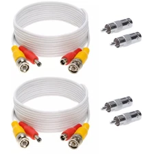 2 x 10FT Video Power Cable BNC DC Security Camera RCA DVR Cord for CCTV White