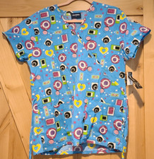 New Absolute Scrub Top Size M. Abstract Fun Colorful Blue Pink Green. Hearts