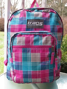 pink and blue jansport backpack