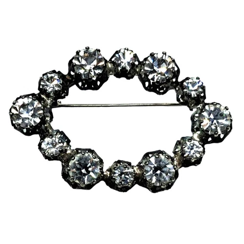 Austria Clear Rhinestone Brooch Old C Clasp Signed Vintage Costume Jewelry